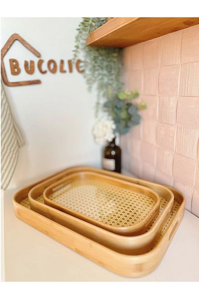 BUCOLIC Bamboo Hazeran Rectangular Tray Medium Size 39.5 X 28 cm