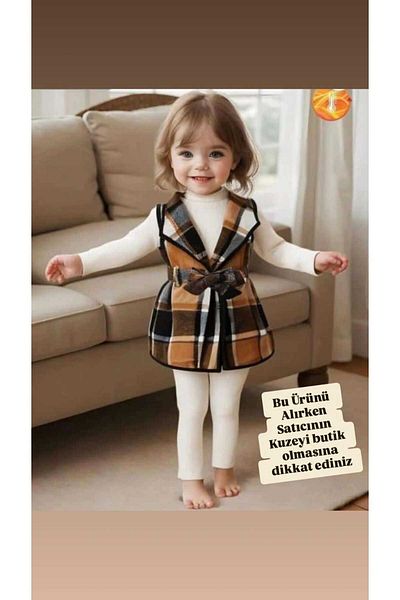 Kuzeyi Butik Girl's Plaid Vest and Belted Leggings Badi - 3-Piece Lumberjack Style Holiday Set