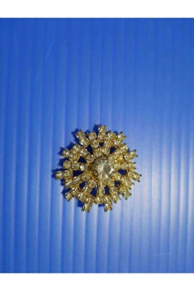 İMREN AKSESUAR White Rhinestone 3 cm Yellow Free Nickel Coated Metal Button 1 Piece