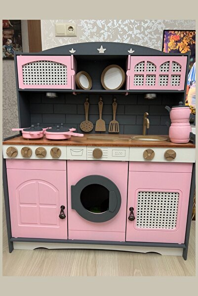 Hedef Çocuklar İçin Eğlencelik Pembe Mutfak ve Çay Seti