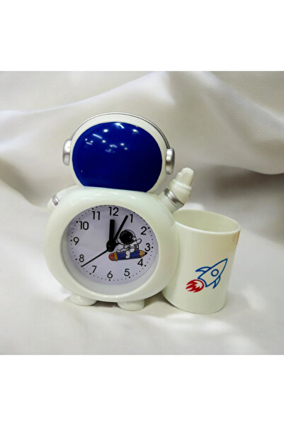ÇİLEKHOMEAVM Astronot Kalemlikli 3d  Çalar Saat Alarmlı Masa Saati Çocuk Odas...