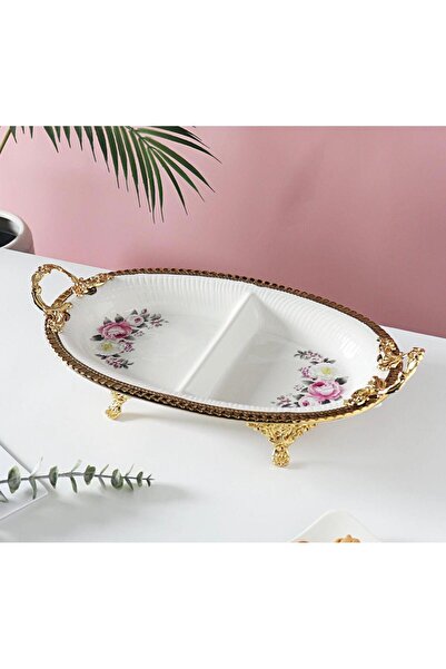 Pink&More MUBA CONSEPT METAL AYAKLI ÇİÇEK DESEN GOLD SUNUMLUK 40X23 CM