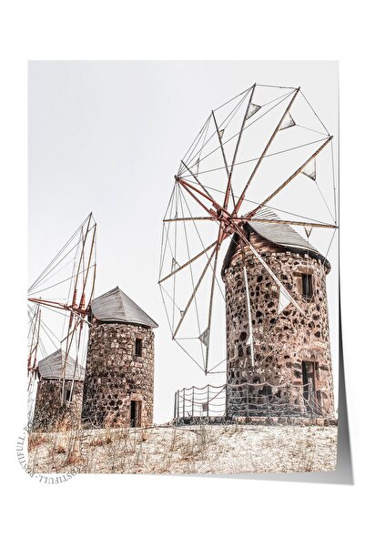 Postifull Rustic Çerçevesiz Poster, İskandinav Beyaz Tablo, NO:311 Değirmenle...