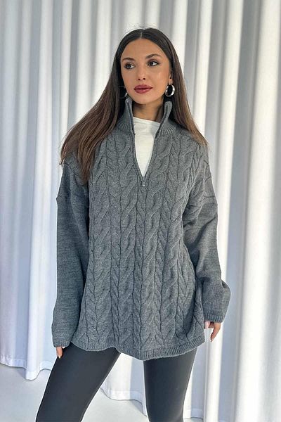 Mine Tan Butik Pulover de damă din tricot cu fermoar gri