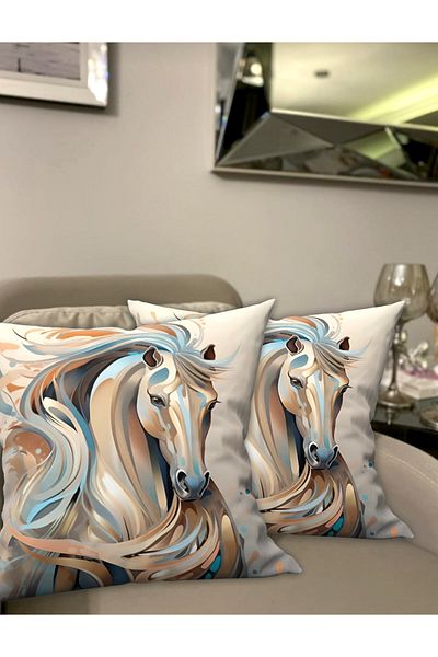Ardizayn Horse, Horse Pattern Velvet Fabric Κάλυμμα μαξιλαριού ριχτάρι 2 τεμαχίων - Εκτύπωση διπλής όψης