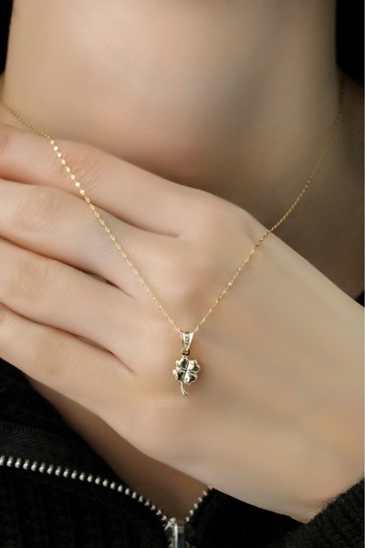 aytekgold Aynalı Yonca Kolye 14 Ayar