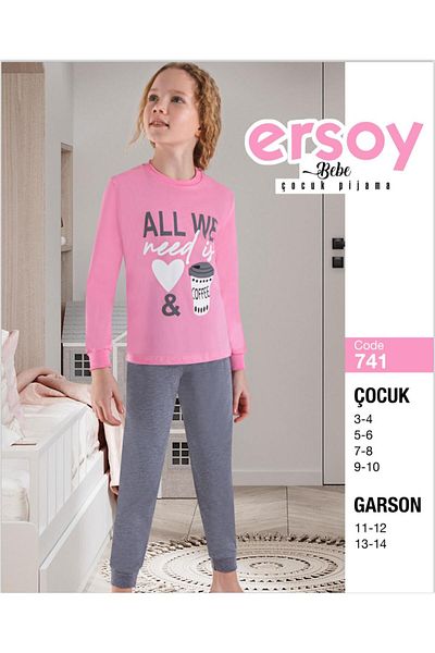 Ersoy Çocuk Giyim Long Sleeve Crew Neck Cotton Girls' Pajamas Set