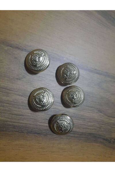 İMREN AKSESUAR Light Gold Plated Metal Button with Tiger Figure and Bottom Feet 2.5 cm 5 Pieces