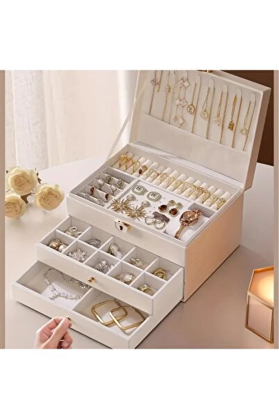 asya bijuteri Organizator modern de bijuterii din piele artificială albă cu 3...