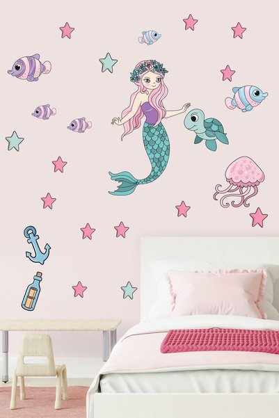 Echo Home Mermaid Fishes And Stars Shower Cabin And Wall Sticker Set