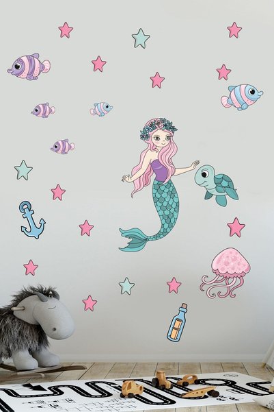Echo Home Mermaid Fishes And Stars Shower Cabin And Wall Sticker Set