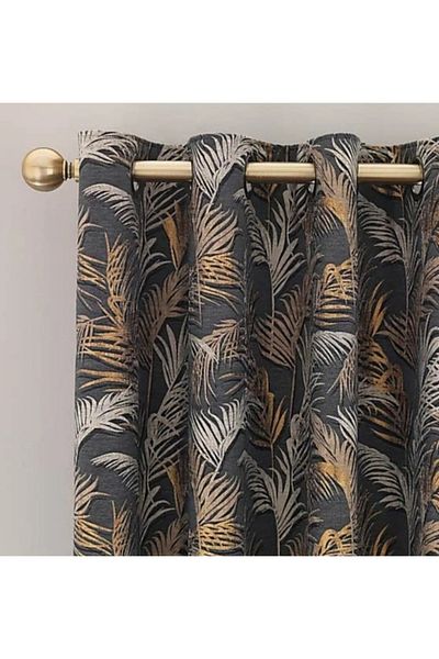 Evcimenhome Lined Rustic Curtain with Eyelet Metal Ring 170Cmx230Cm Palm Color: Anthracite-Beige-Grey