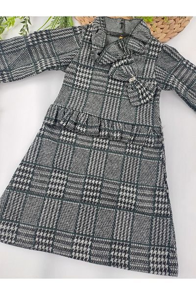 Butik Χειμερινό φόρεμα για κορίτσια 9 διαφορετικών ηλικιών 3-8 με φιόγκο με κουμπιά και λεπτομέρεια στο λαιμό