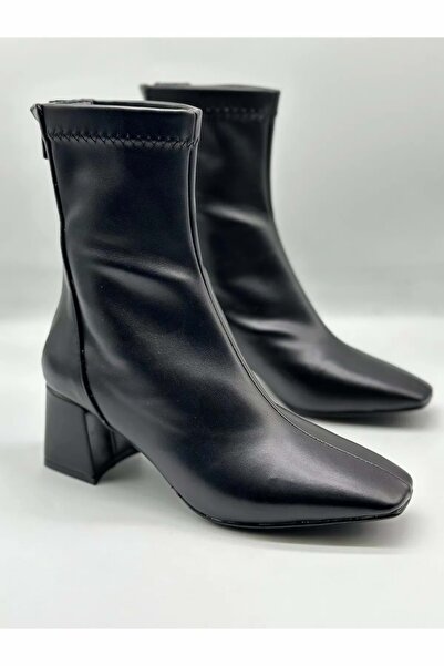 New Optimal Kadın Streç Bot Topuklu Fermuarlı Küt Burun