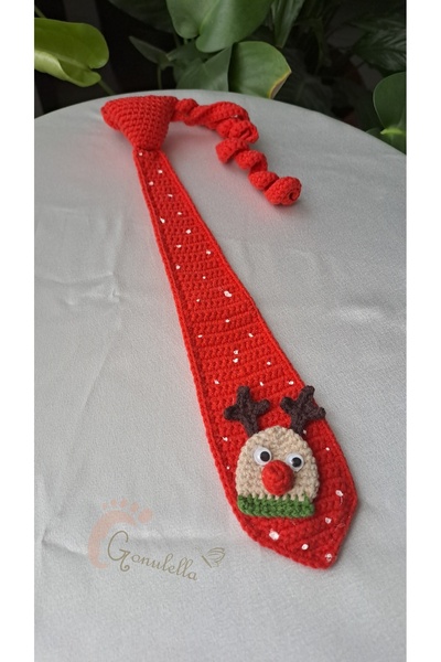 Gonulella Unisex Christmas Deer Christmas Knit Tie - Amigurumi Themed New Year Knit