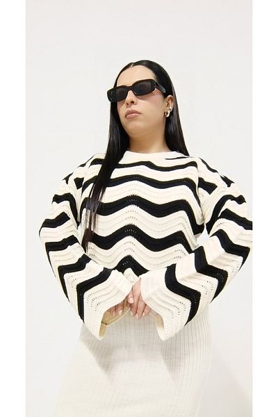 AKŞEN GİYİM Women's Zigzag Print Sweater and Sleeveless Dress - 38-44 Sizes Knitwear Set