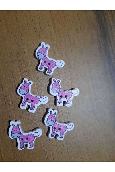 İMREN AKSESUAR Wooden Button 2 cm Horse Figured Two Holes Pink Button 1 Pack ...