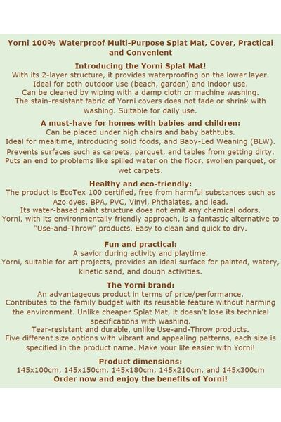 yorni 145x150cm Zoo Emzirme, Beslenme, Ek Gıdaya Geçişte, Sıvı Geçirmeyen, Yıkanabilir, Geniş Örtü