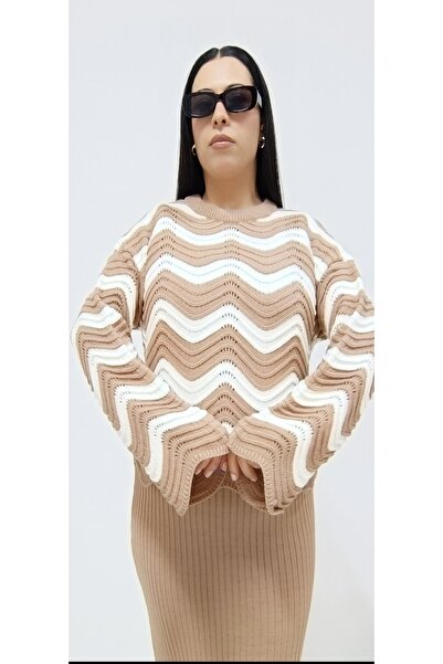 AKŞEN GİYİM Women's Zigzag Print Sweater and Sleeveless Dress - 38-44 Sizes Knitwear Set