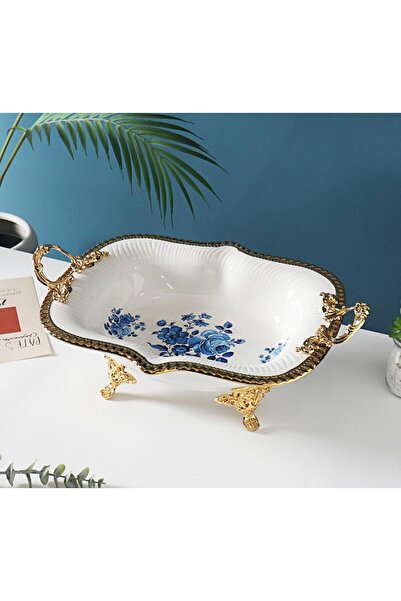 Pink&More MUBA CONSEPT METAL AYAKLI ÇİÇEK DESEN GOLD SUNUMLUK 36X26 CM