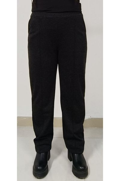 AKŞEN GİYİM Large Size Women's Winter Wool Effect Woven Fabric Strap High Waist Straight Leg Classic Mother's Pants
