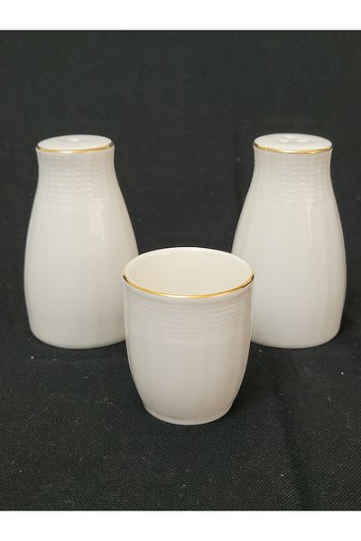 Kütahya Porselen Kütahya Porcelain Bonnet 3 Piece Salt - Black Pepper Pot Toothpick Holder