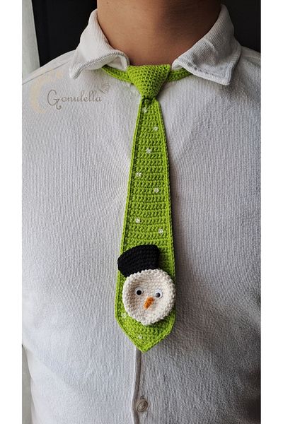 Gonulella Christmas Themed Unisex Knit Tie - Snowman, Amigurumi New Year Christmas Knit