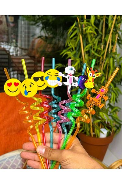 TARIK HOME 4-Piece Emoji Straw, Colorful Straw