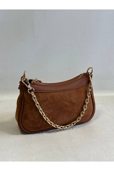 My Easy Shop Geanta de dama Geanta mica din piele intoarsa autentica cu curea cu lant si curea lunga incrucisata