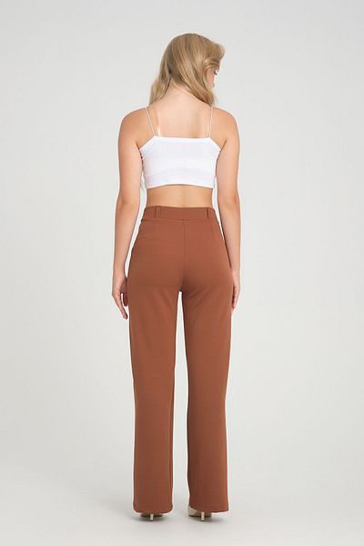 ZERTEX Tan Women'sOversizePalazzo Trousers - High Waist, Lycra and Belt Elastic Crepe Fabric