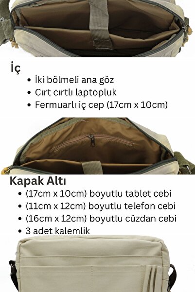 Cappadocia Vintage 4009 Ephesus Casual Shoulder Postman Beige Cream 15.6 Inch Laptop School Travel Daily Vintage Cotton Bag