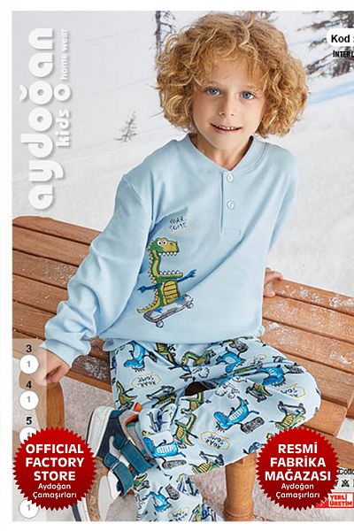 Aydoğan Set pijama albastru interlock pentru băiat 100% bumbac A8-4 -1713