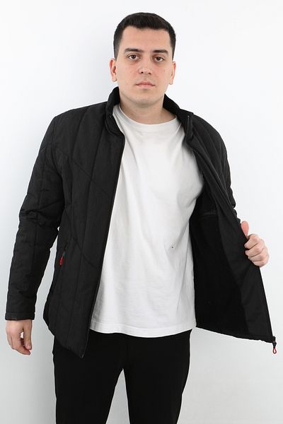 Veli Önkal Men's Coat with Stand Collar and 3 Zipper Fleece Inside