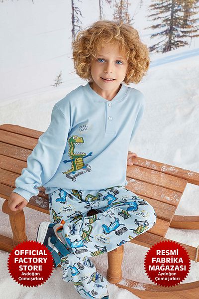 Aydoğan Set pijama albastru interlock pentru băiat 100% bumbac A8-4 -1713