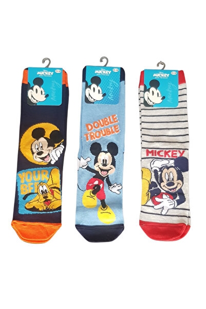 Mickey Mouse Lisanslı Mickey Mouse Desenli Renkli Çocuk Çorap - 3 lü
