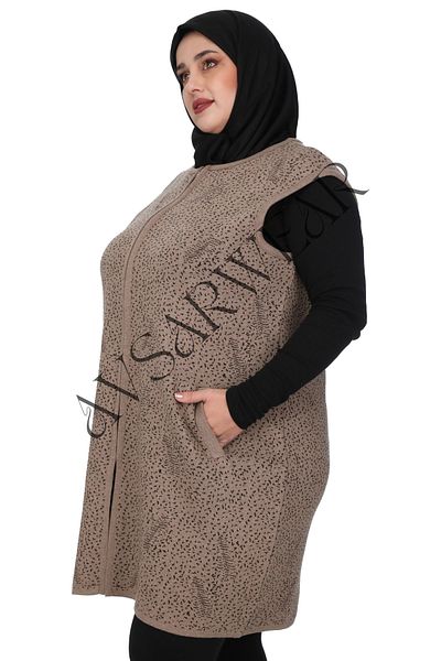 AVSARWEAR سترة الأم منقوشة بأوراق الشجر مقاس كبير مع جيوب