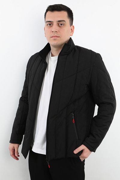 Veli Önkal Men's Coat with Stand Collar and 3 Zipper Fleece Inside