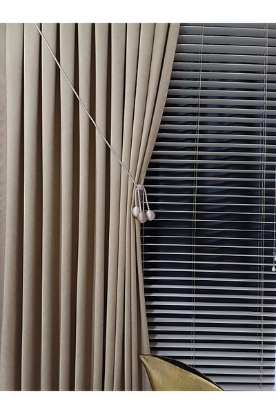 venedik home K.Beige Color Island Background Curtain Luxury Velvet Textured 1X3 Tight Pleat Custom Made High Quality Accessory Gift..