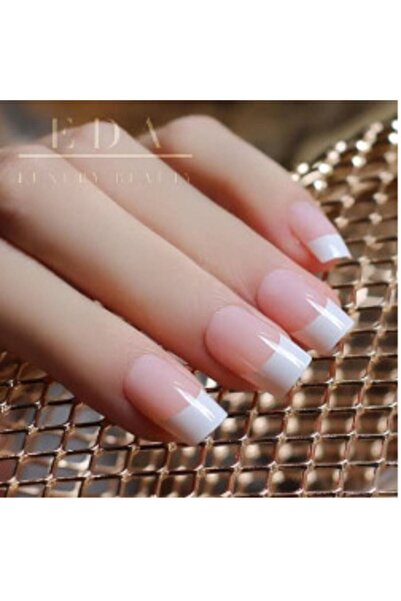 EDA LUXURY BEAUTY 24'lü Natürel Pembe Beyaz French Takma Tırnak Lüks Parlak D...