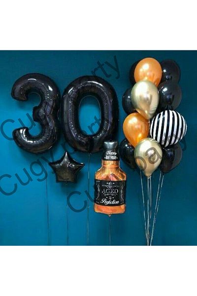 CUGY Adult 30 Years Old Whiskey Foil Balloon Themed Special Day Birthday Celebration Set