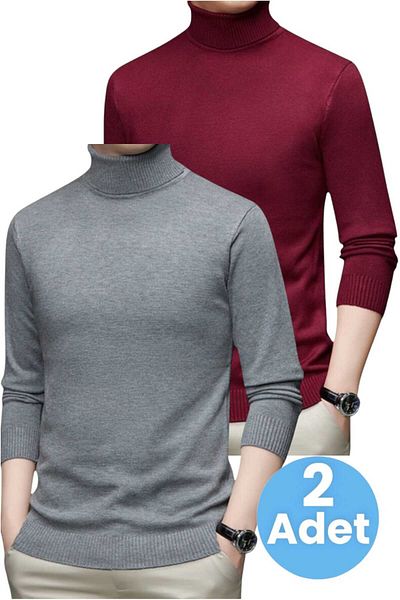 Uniquetrenders 2-Piece Men's Non-Pilling Throat Knitwear Sweater Fisherman Knitwear Sweater