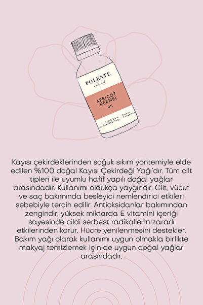 Polente Natural Kayısı Çekirdeği Yağı - Soğuk Sıkım (50 Ml)