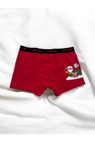 ASORTİ Yeni Yıl Desenli Kırmızı Erkek Çocuk Boxer