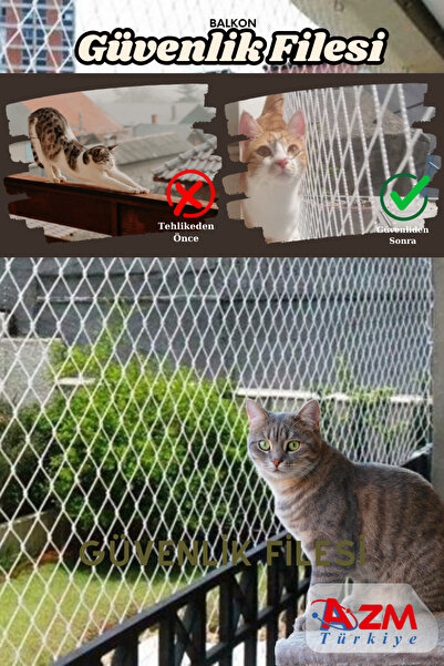 Azmtürkiye Balkon Filesi 2,5x6 Mt - Kuş Ve Kedi Koruma Ağı, Kuş Önleyici File