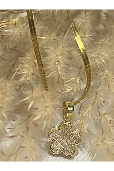 stainles steel Çelik gold renk İtalyan zincirli yeni sezon beş yapraklı zirko...