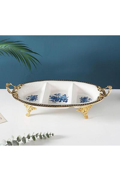 Pink&More MUBA CONSEPT METAL AYAKLI ÇİÇEK DESEN GOLD SUNUMLUK 40X22 CM