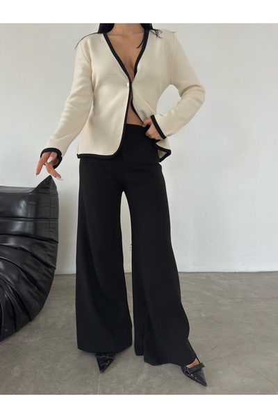 Lusin Women's Knitwear Jacket Vest Pants Bottom Top Double Knitwear Set