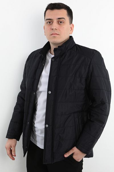 Veli Önkal Men's Coat with Stand Collar and Fleece Inside and Zipper Closure