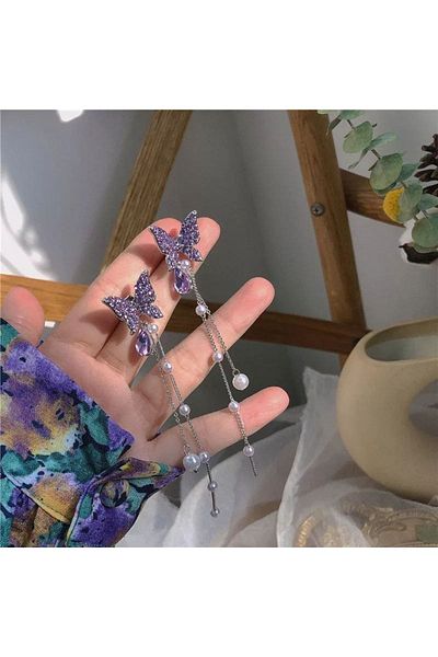MODAMAYS Purple Stone Butterfly Dangle Earrings