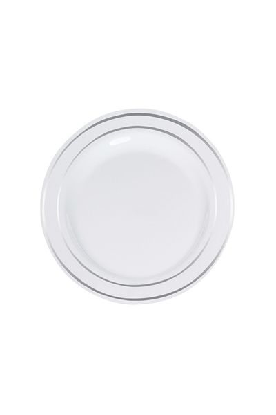 minik shop White Silver Gilt Roll-Up Plastic Plate - 19cm, 6Pcs